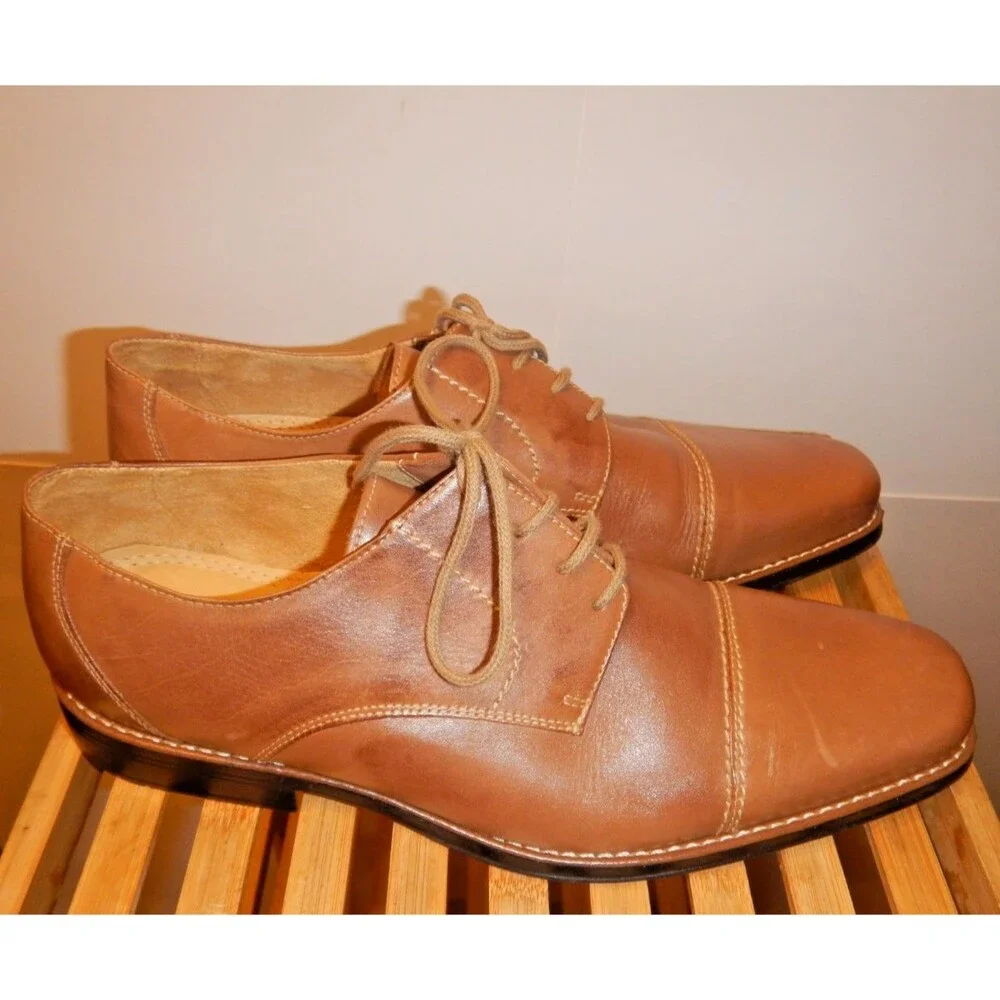 Sandro Moscoloni Men's Leather Shoes Size 14D Tan Cognac Lace-Up Made in Brazil